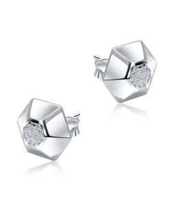 Hexagon Shaped With CZ Stone Silver Ear Stud STS-5532